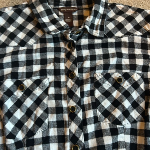Bit & Bridle Western Style Women’s Flannel M Black White Gingham Plaid Checked - Picture 3 of 7